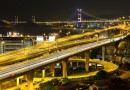 freeway and bridge at night