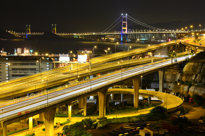 freeway and bridge at night